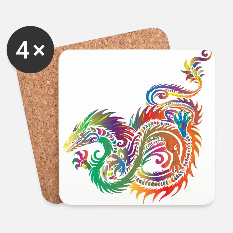 Bunter Drache - Untersetzer (4er-Set) - Weiß