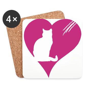 Katze mit Herz - Untersetzer (4er-Set) - Weiß - Vorne
