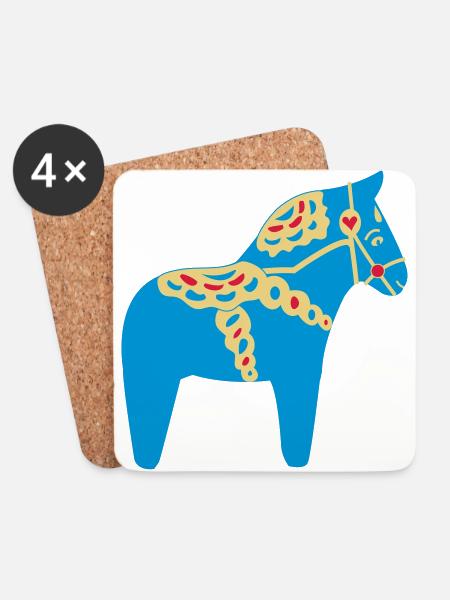 Dala Horse Blue - Coasters (set of 4) - white
