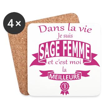 sage femme meilleure - Dessous de verre (lot de 4) - blanc - Devant