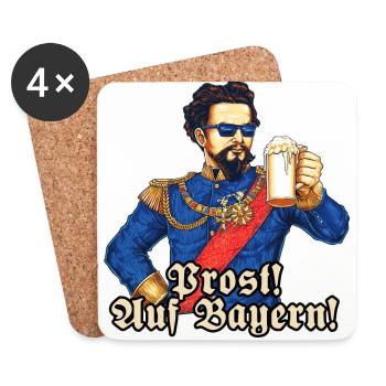 Prost II - Koenig Ludwig mit Bier - RAHMENLOS - Untersetzer (4er-Set) - Weiß - Vorne