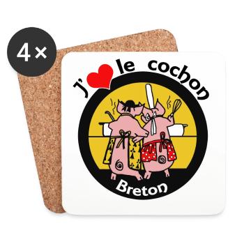 Breton pig - Coasters (set of 4) - white - Front