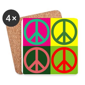 Pop Art / Graphic Novel: signe de paix - Hippies - 60s 70s - Dessous de verre (lot de 4) - blanc - Devant