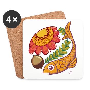 Fisch und Herbst Blume - Untersetzer (4er-Set) - Weiß - Vorne