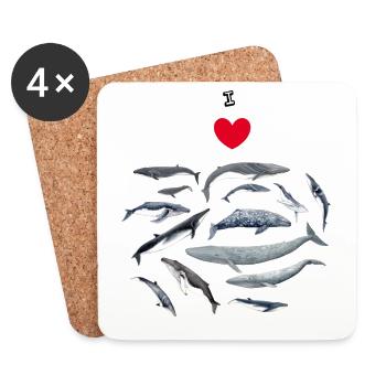 Les baleines aiment - J'adore les baleines - Baleines - Dessous de verre (lot de 4) - blanc - Devant