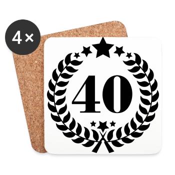 40. Geburtstags Kranz - Anniversary Wreath - Untersetzer (4er-Set) - Weiß - Vorne