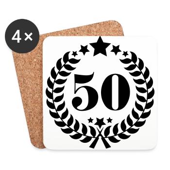 50. Geburtstags Kranz - Anniversary Wreath - Untersetzer (4er-Set) - Weiß - Vorne
