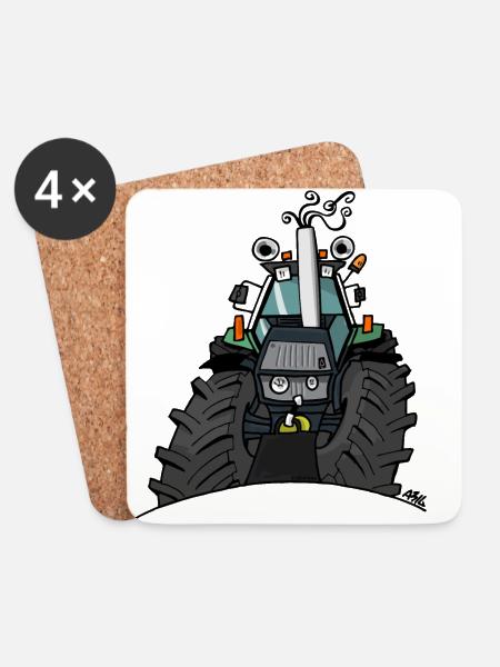 367 Green tractor - Coasters (set of 4) - white
