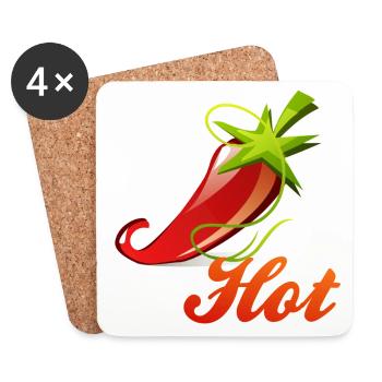 Chili Peperoni Hot Scharf Koch - Untersetzer (4er-Set) - Weiß - Vorne