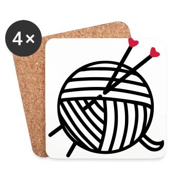 Wool ball of wool motif with heart knitting gifts - Coasters (set of 4) - white - Front