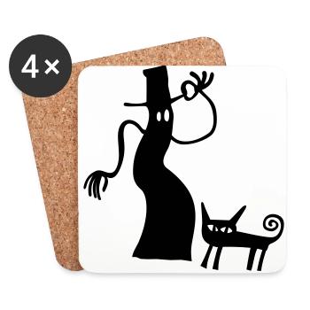 Hexe Katze Halloween Geschenk gruselig Silhouette - Untersetzer (4er-Set) - Weiß - Vorne
