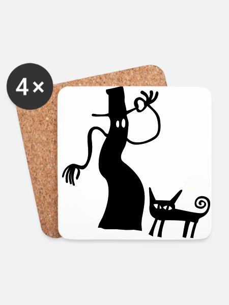 Hexe Katze Halloween Geschenk gruselig Silhouette - Untersetzer (4er-Set) - Weiß