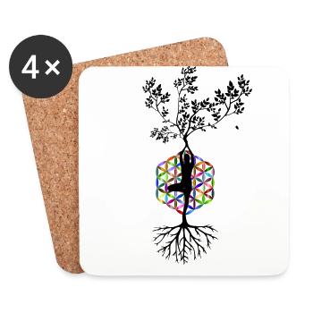 YOGA MÉDITATION NATURE BOUDDHA TREE T-SHIRT - Dessous de verre (lot de 4) - blanc - Devant