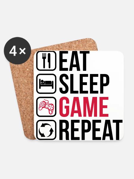 Eat Sleep Game Repeat - Coasters (set of 4) - white
