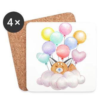 Dreaming fox on cloud with balloons - Coasters (set of 4) - white - Front