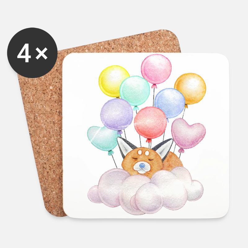 Träumender Fuchs auf Wolke mit Ballons - Untersetzer (4er-Set) - Weiß