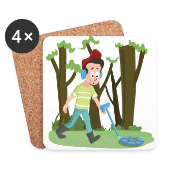 Chasseur de trésors avec détecteur de métaux navigue dans la forêt - Dessous de verre (lot de 4) - blanc - Devant