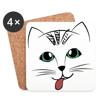 Sweet cat face with tongue - Coasters (set of 4) - white - Front