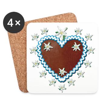 Lebkuchenherz Edelweiss Heart Your request text - Coasters (set of 4) - white - Front