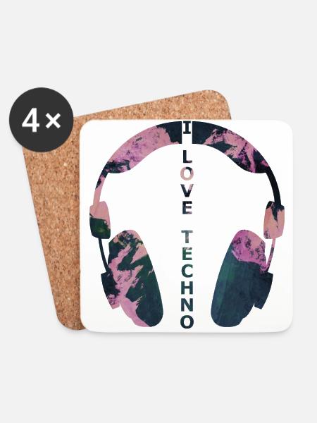 I love Techno - Ich liebe Techno - Untersetzer (4er-Set) - Weiß