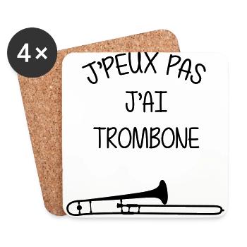 Trombone / Tromboniste / Instrument de Musique - Dessous de verre (lot de 4) - blanc - Devant