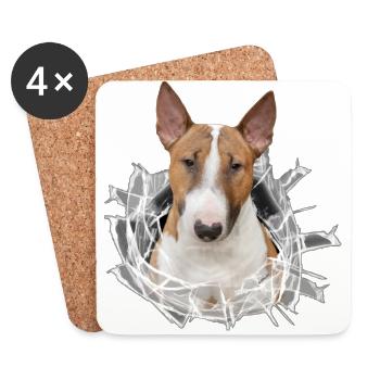 Bullterrier *Glas-Loch* - Untersetzer (4er-Set) - Weiß - Vorne