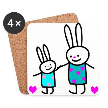 Rabbit children (b) - Coasters (set of 4) - white - Front