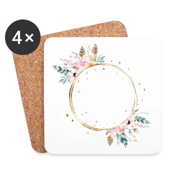 boho flower wreath - Dessous de verre (lot de 4) - blanc - Devant
