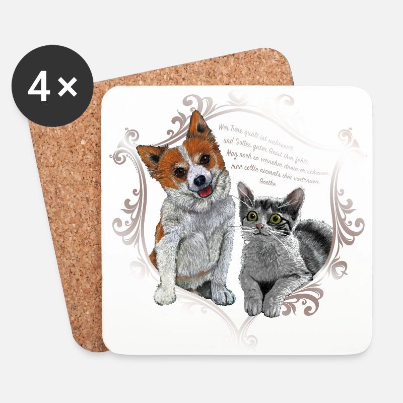 Dog Cat Goethe - Coasters (set of 4) - white