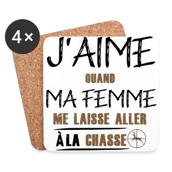 j'aime quand ma femme me laisse aller a la chasse - Dessous de verre (lot de 4) - blanc - Devant