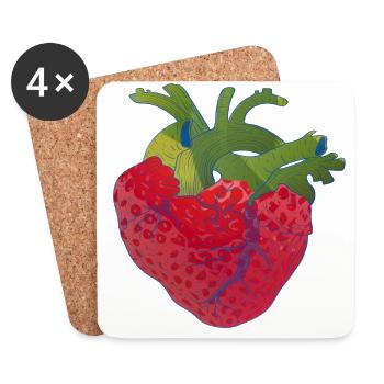 Coeur de fraise - Dessous de verre (lot de 4) - blanc - Devant