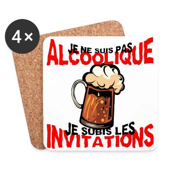 pas alcoolique subis invitation humour alcool bier - Dessous de verre (lot de 4) - blanc - Devant