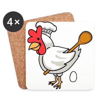 Baker Chicken Egg Cooking Spoon Bakery Egg Bake Cook - Coasters (set of 4) - white - Front