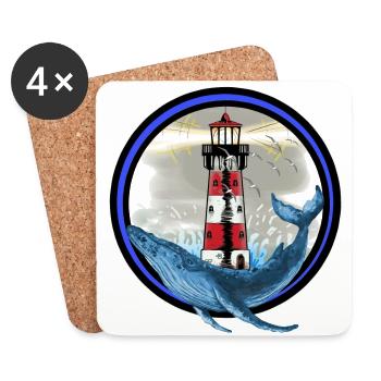 Marine Mammal Fish Whale Fish Lighthouse Nautical - Coasters (set of 4) - white - Front