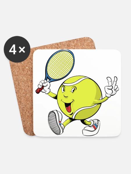 Tennis Cartoon Maskottchen - Untersetzer (4er-Set) - Weiß