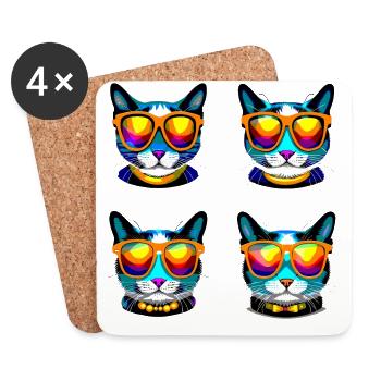 Cat Glasses Gold - Coasters (set of 4) - white - Front