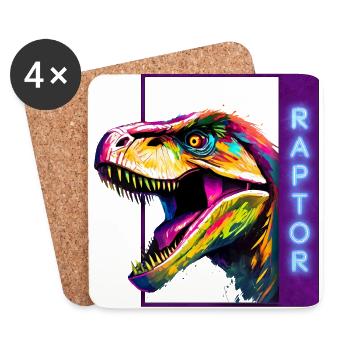 Neon Raptor - Multicolored Velociraptor Artwork - Coasters (set of 4) - white - Front