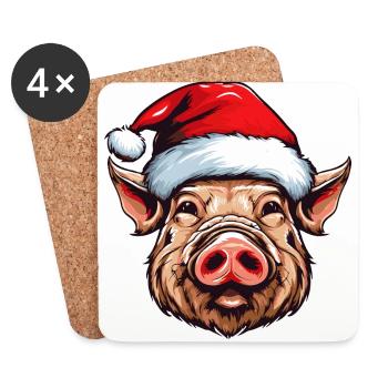 Cochon Noël Animal Tête Truie - Dessous de verre (lot de 4) - blanc - Devant