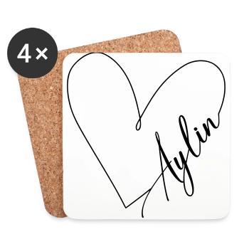 Aylin Name Herzlinie - Untersetzer (4er-Set) - Weiß - Vorne