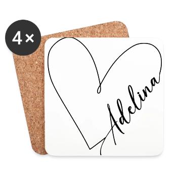Adelina Name Heart Line - Coasters (set of 4) - white - Front