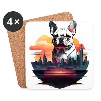 SILHOUETTE DE BOULEDOGUE FRANÇAIS AVEC UN COUCHER DE SOLEIL DE VILLE - Dessous de verre (lot de 4) - blanc - Devant