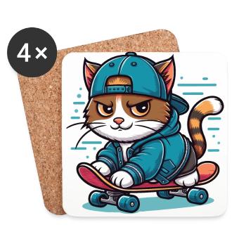 Gezwungene Katze: Skater - Untersetzer (4er-Set) - Weiß - Vorne