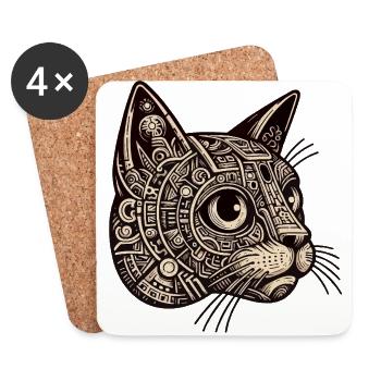 Intricate geometric cat design in earthy tones - Coasters (set of 4) - white - Front