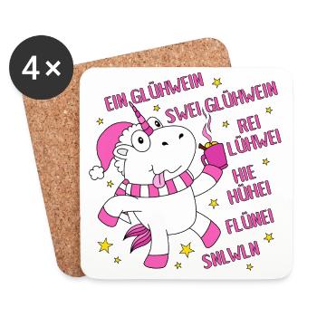 Glühweinhorn Weihnachtsmarkt Coole Lustige Sprüche - Untersetzer (4er-Set) - Weiß - Vorne