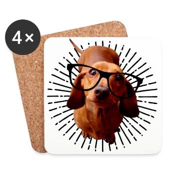 Teckel à lunettes - Dessous de verre (lot de 4) - blanc - Devant