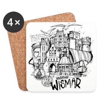 Ville hanséatique de Wismar - Dessous de verre (lot de 4) - blanc - Devant