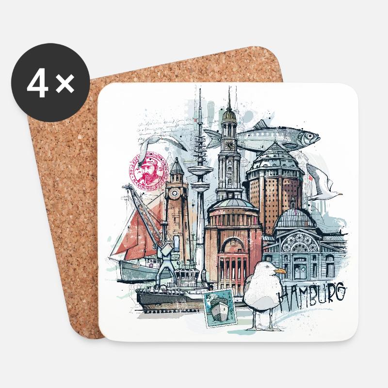 Hamburg Illustration - Untersetzer (4er-Set) - Weiß