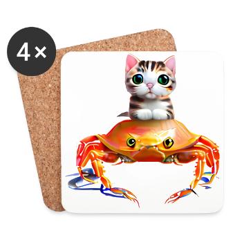 Baby cat on crab - Coasters (set of 4) - white - Front