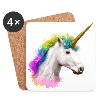 Farbenfrohes Einhorn - Untersetzer (4er-Set) - Weiß - Vorne
