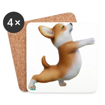 Corgi Hund in Yoga-Pose - Untersetzer (4er-Set) - Weiß - Vorne
